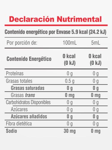 Informacion Nutrimental - Vainilla Molina® Cristalina