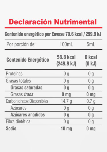 Informacion Nutrimental - Natural vanilla extract 
